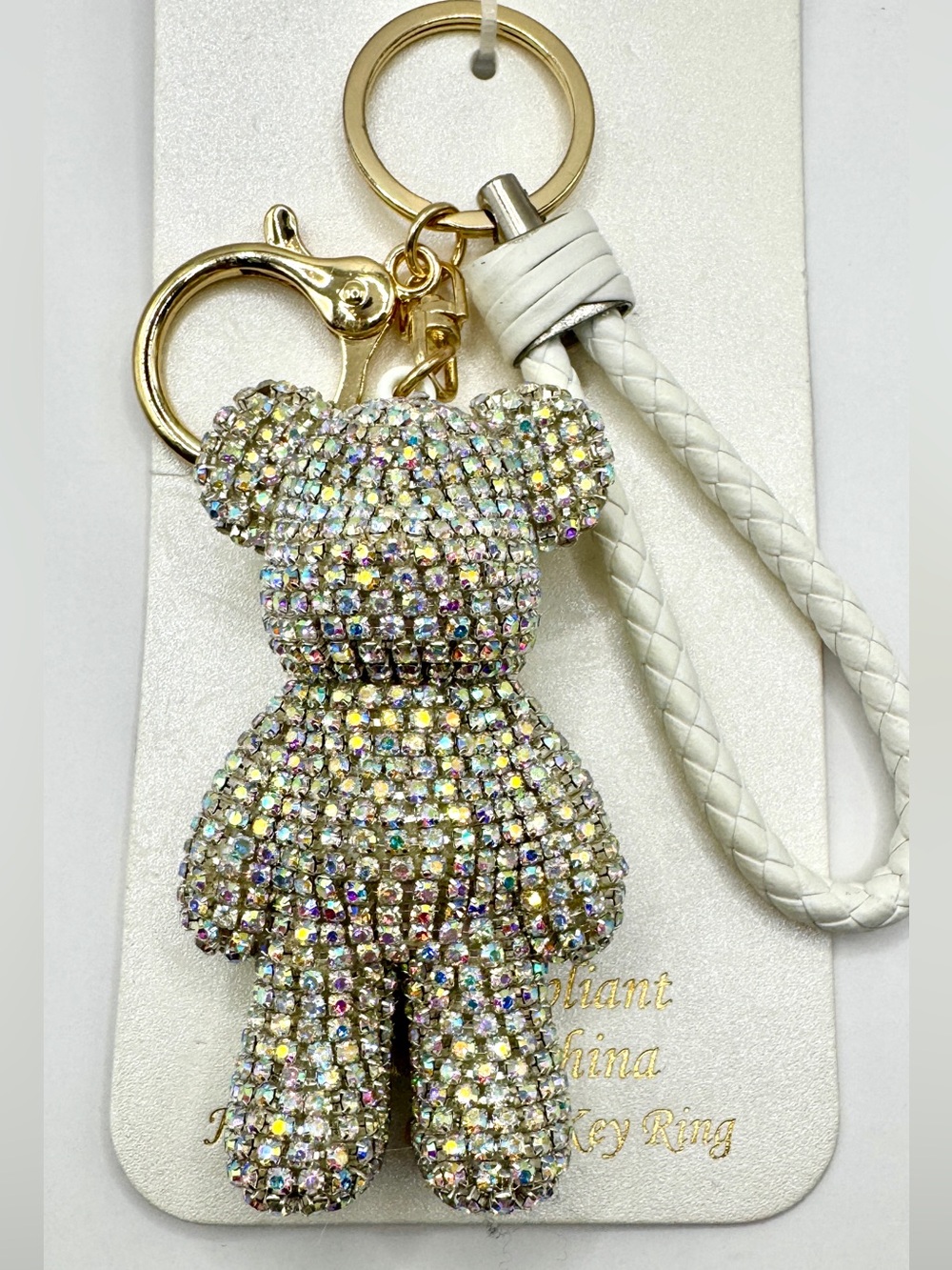 NWT Natasha Iridescent Rhinestone Teddy Bear Handbag Charm & Keychain